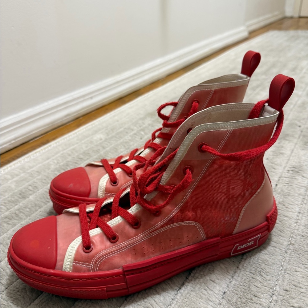 Dior Red and Pink High-Top Sneakers
